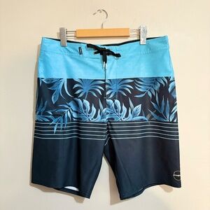 💥4/$10💥 O'Neill HYPERFREAK Blue & Black Board Shorts Tropical Pattern Size 33